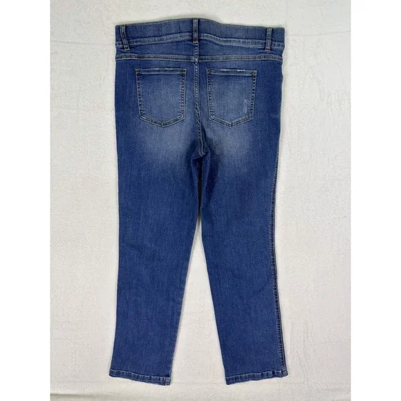 Spanx Jeans Womens XL Blue Medium Wash Mid Rise Straight Pull On Stretch - Picture 2 of 10